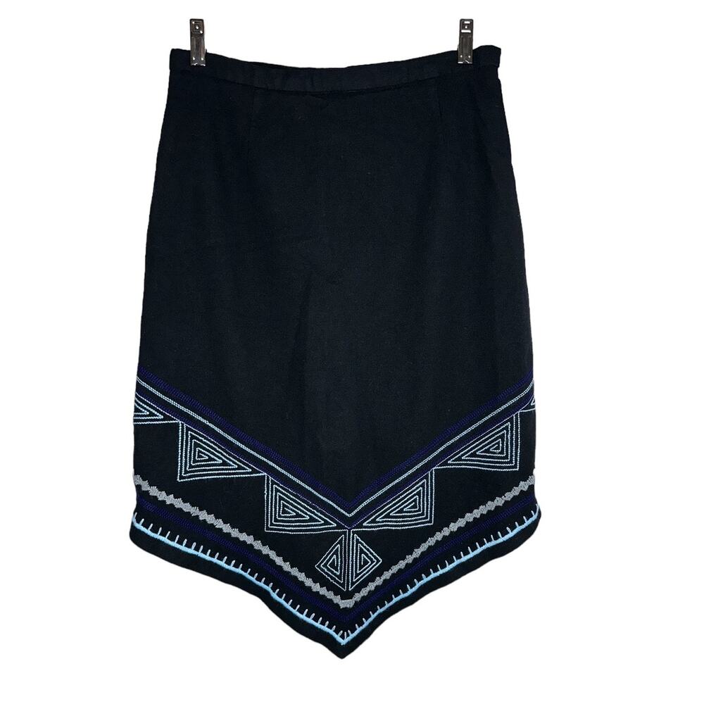 Oscar de la Renta Vintage Asymmetric Wool Blend Embroidered Skirt Size 10 - Picture 1 of 8